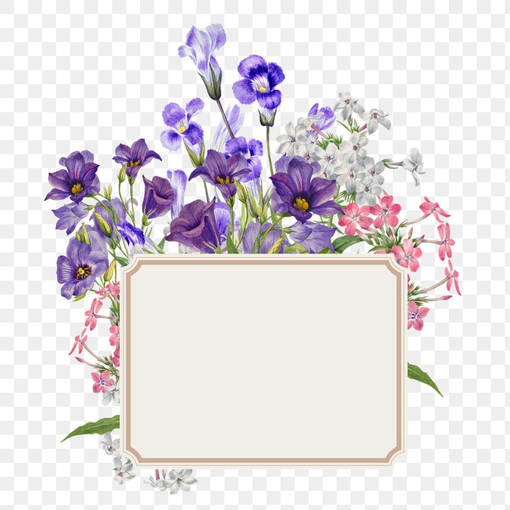 Aesthetic purple flower png frame, paper collage, editable design