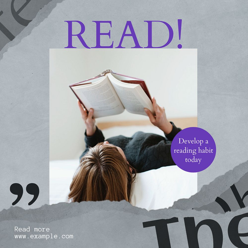 Reading habit Facebook post template, editable social media ad