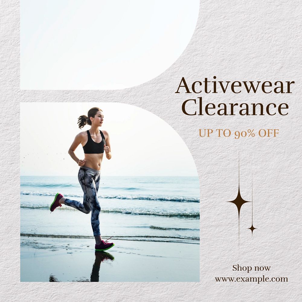 Activewear clearance sale Facebook post template, editable social media ad