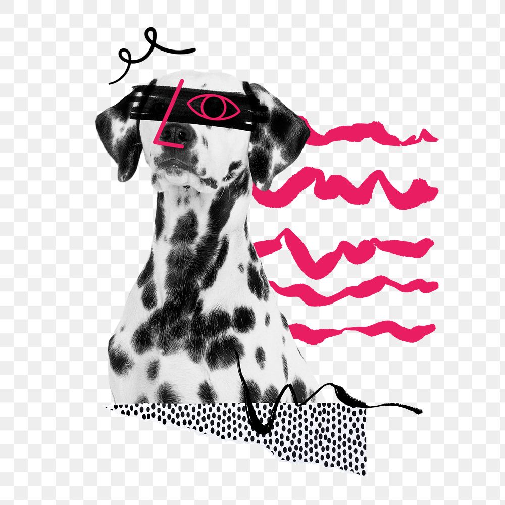 Cool Dalmatian dog funky png element group, editable design