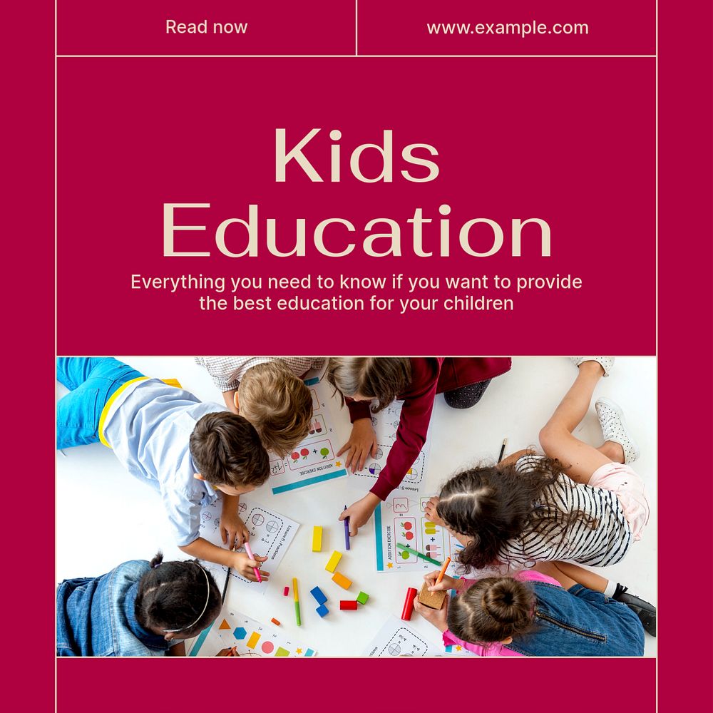 Kids education Facebook post template, editable social media ad