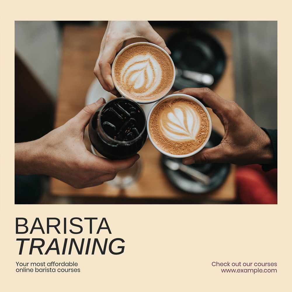 Barista training Facebook post template, editable social media ad