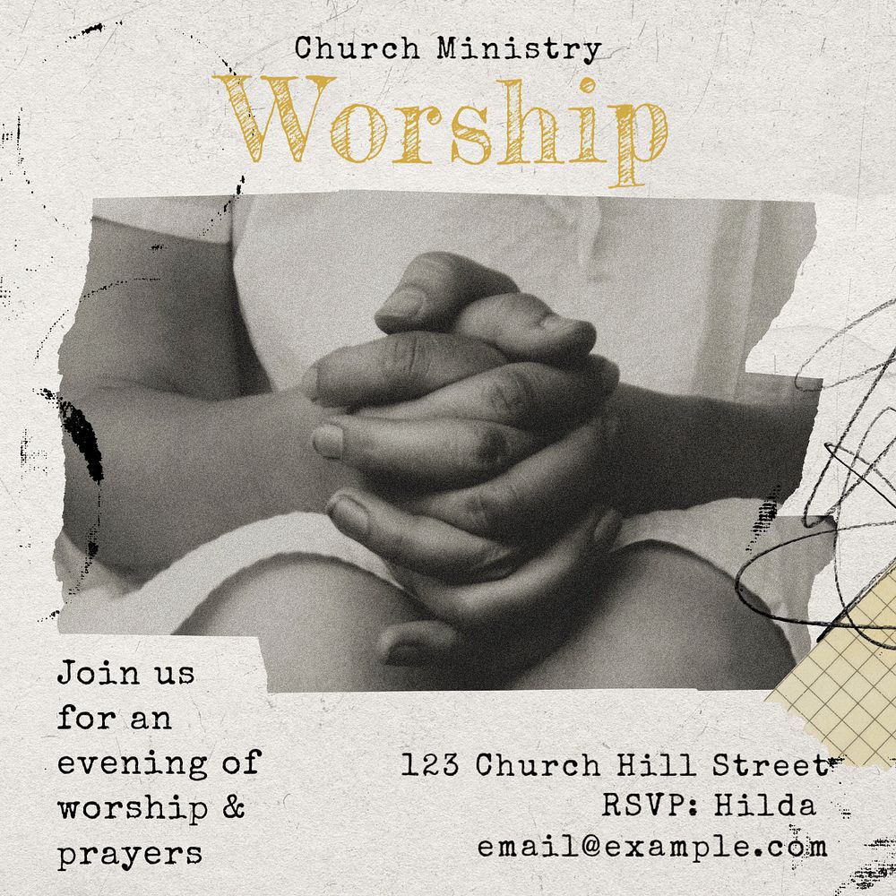 Church service Facebook post template, editable design