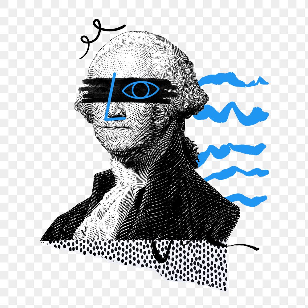 President George Washington funky png element group, editable design