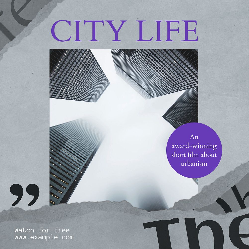 City life film Facebook post template, editable social media ad