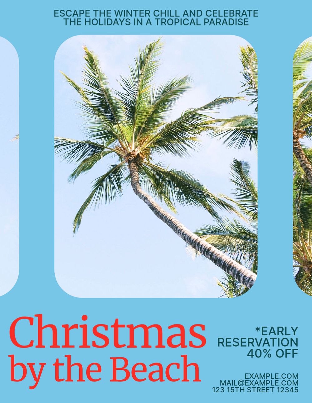 Beach Christmas travel flyer template, editable ad