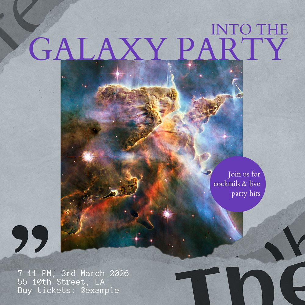 Galaxy party Facebook post template, editable social media ad