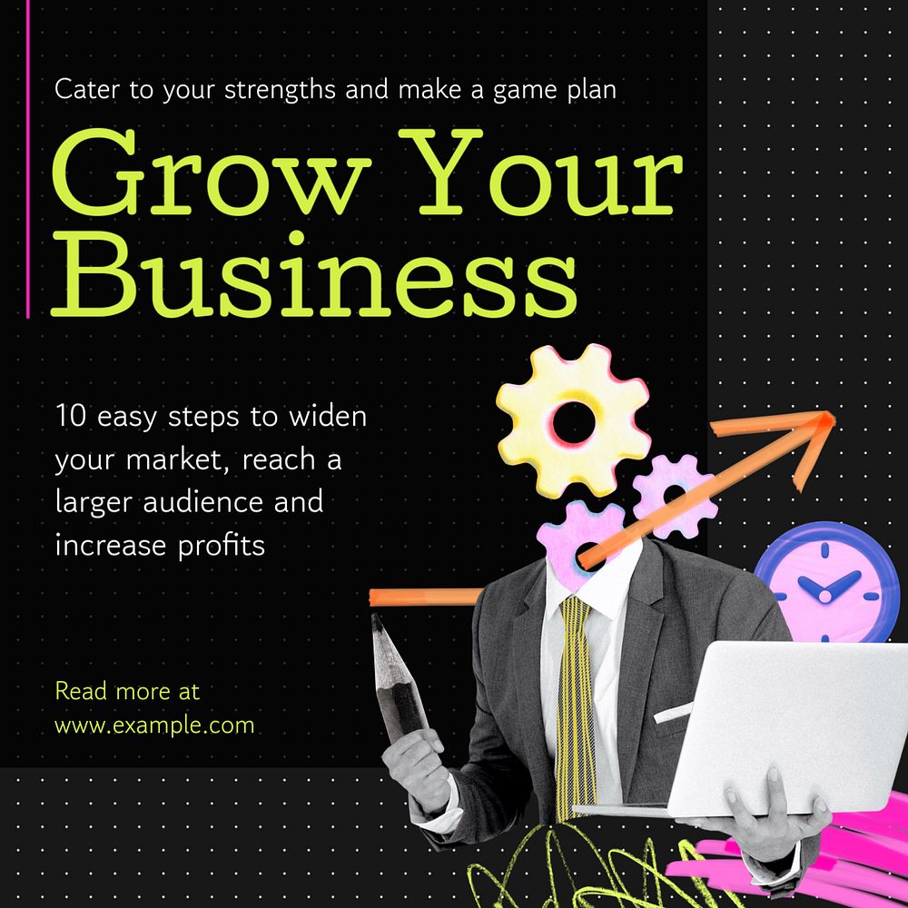 Grow your business post template, editable social media design