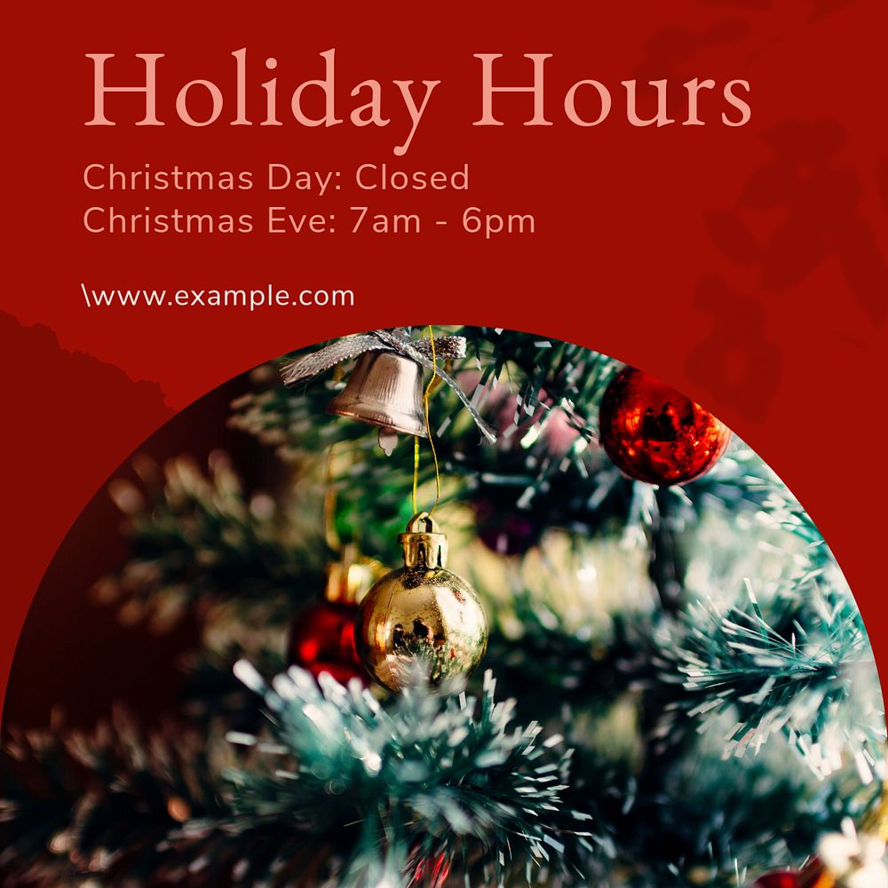 Holiday hours Facebook post template, editable social media ad