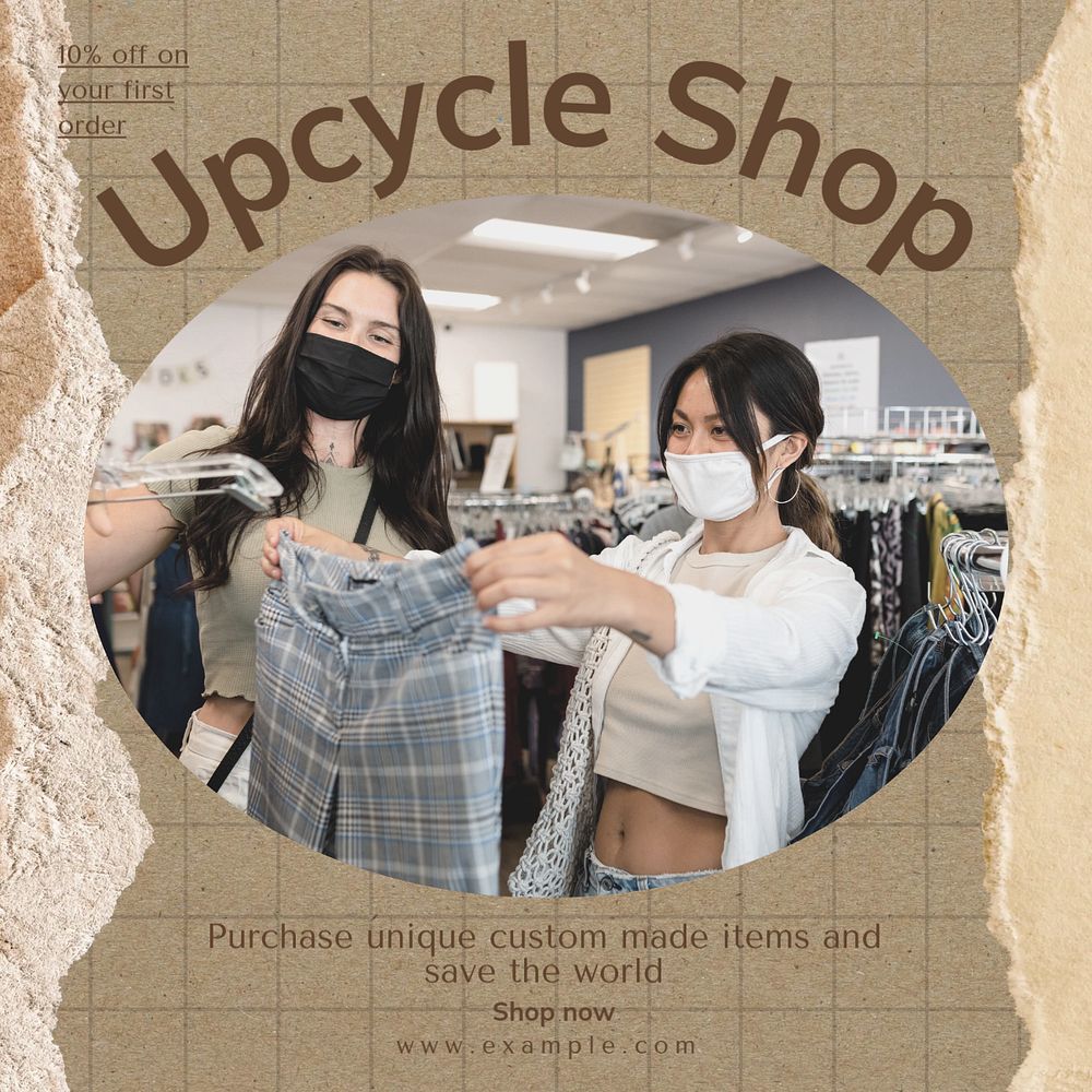 Upcycle shop Instagram post template, editable text