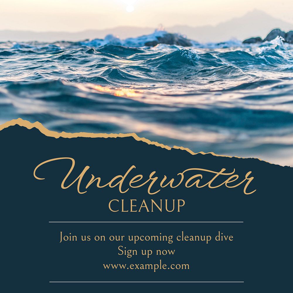 Underwater cleanup Facebook post template, editable social media ad