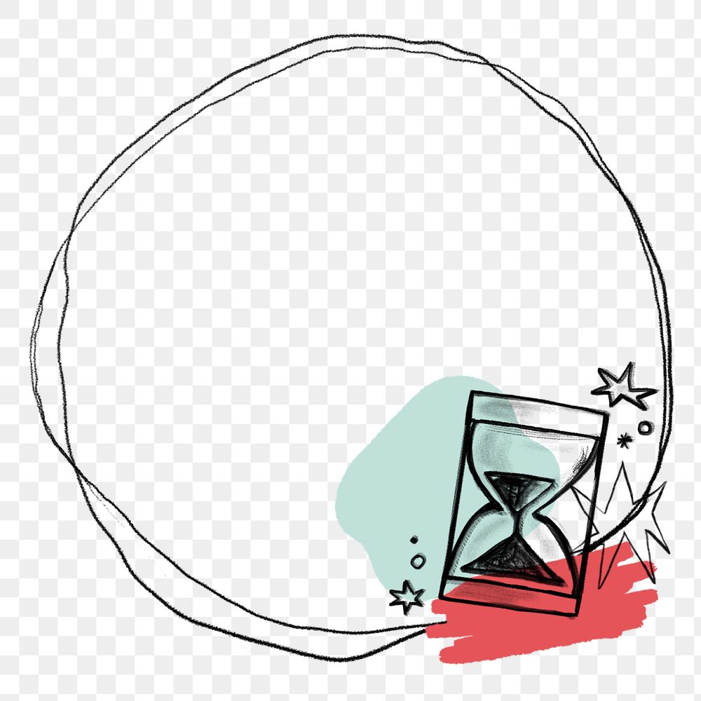 Hourglass frame png element, editable round doodle frame design