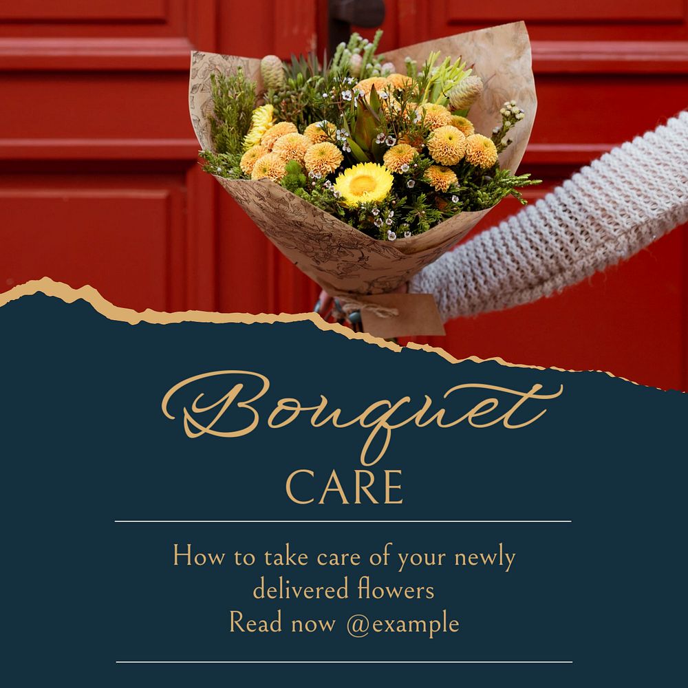 Bouquet care Facebook post template, editable social media ad