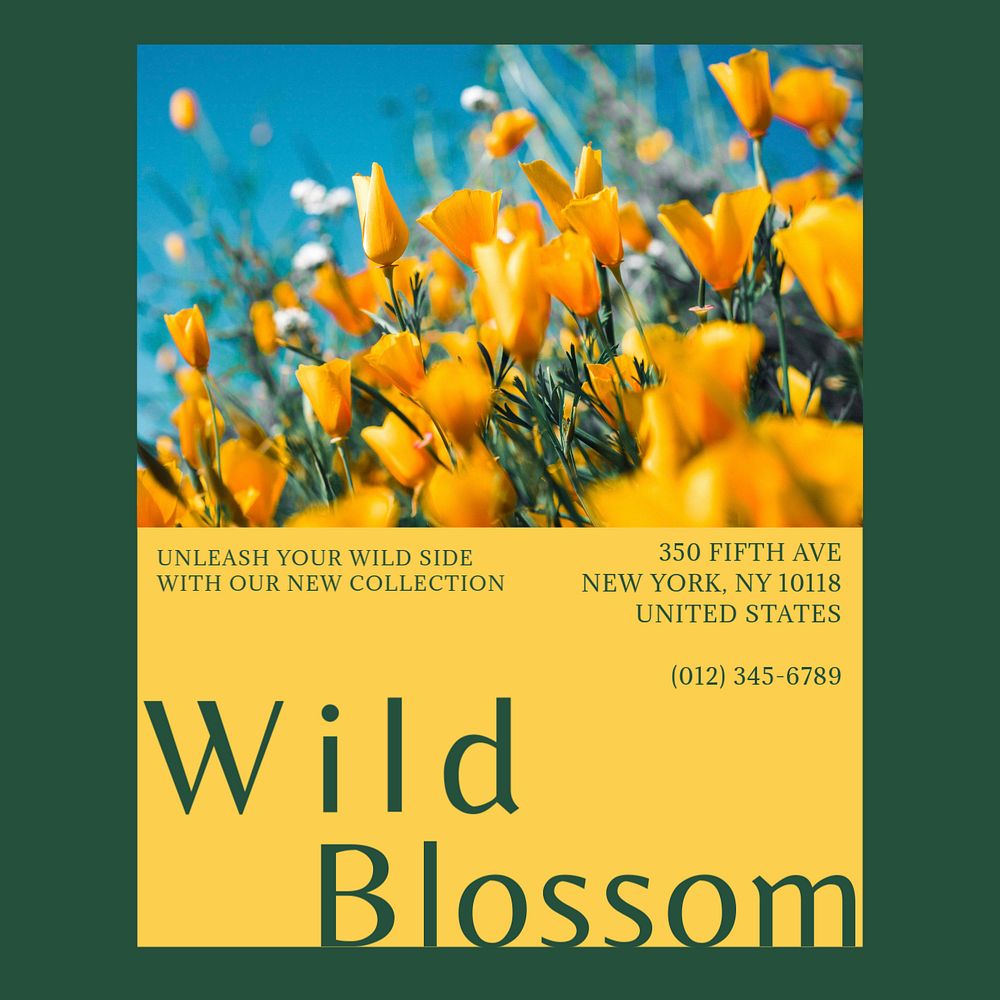 Wild blossom Facebook post template, editable social media ad