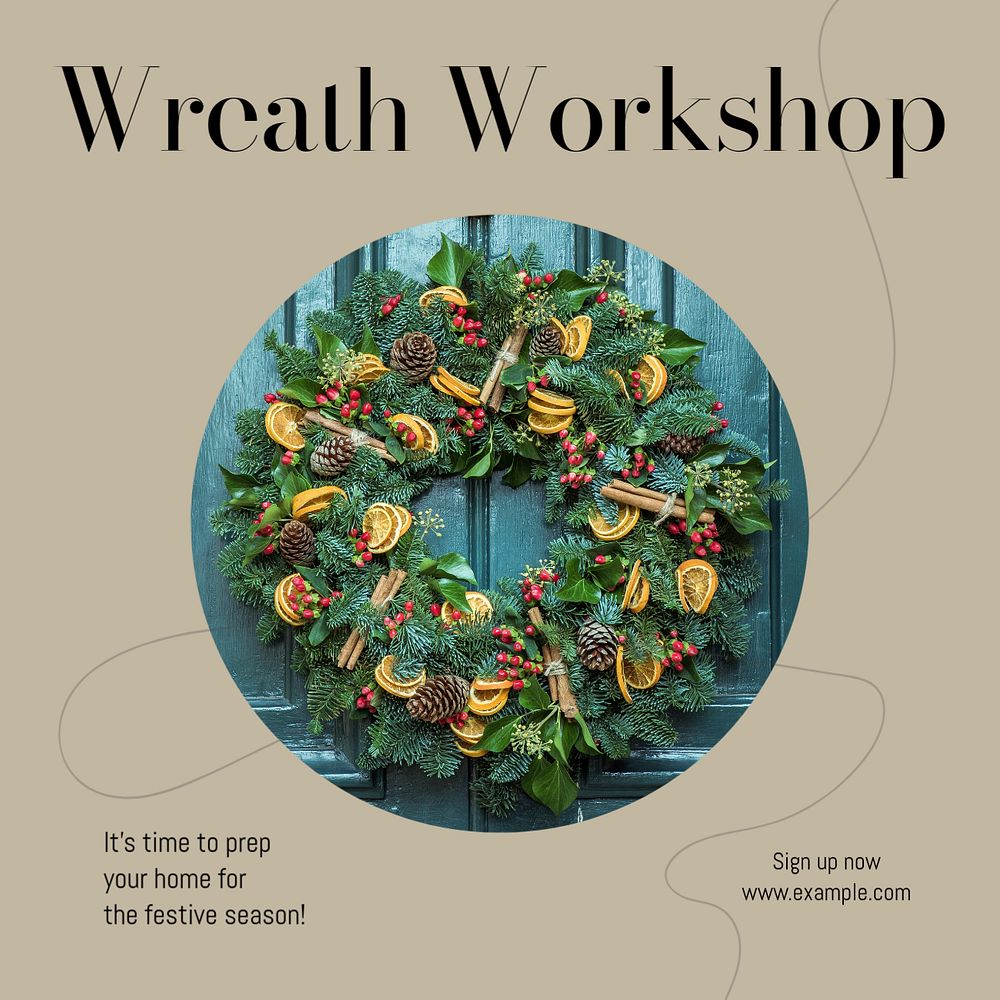 Wreath workshop Facebook post template, editable social media ad