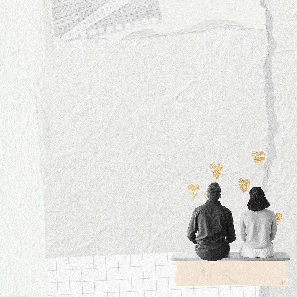 Couple aesthetic ripped paper, man and woman sitting collage art, editable design