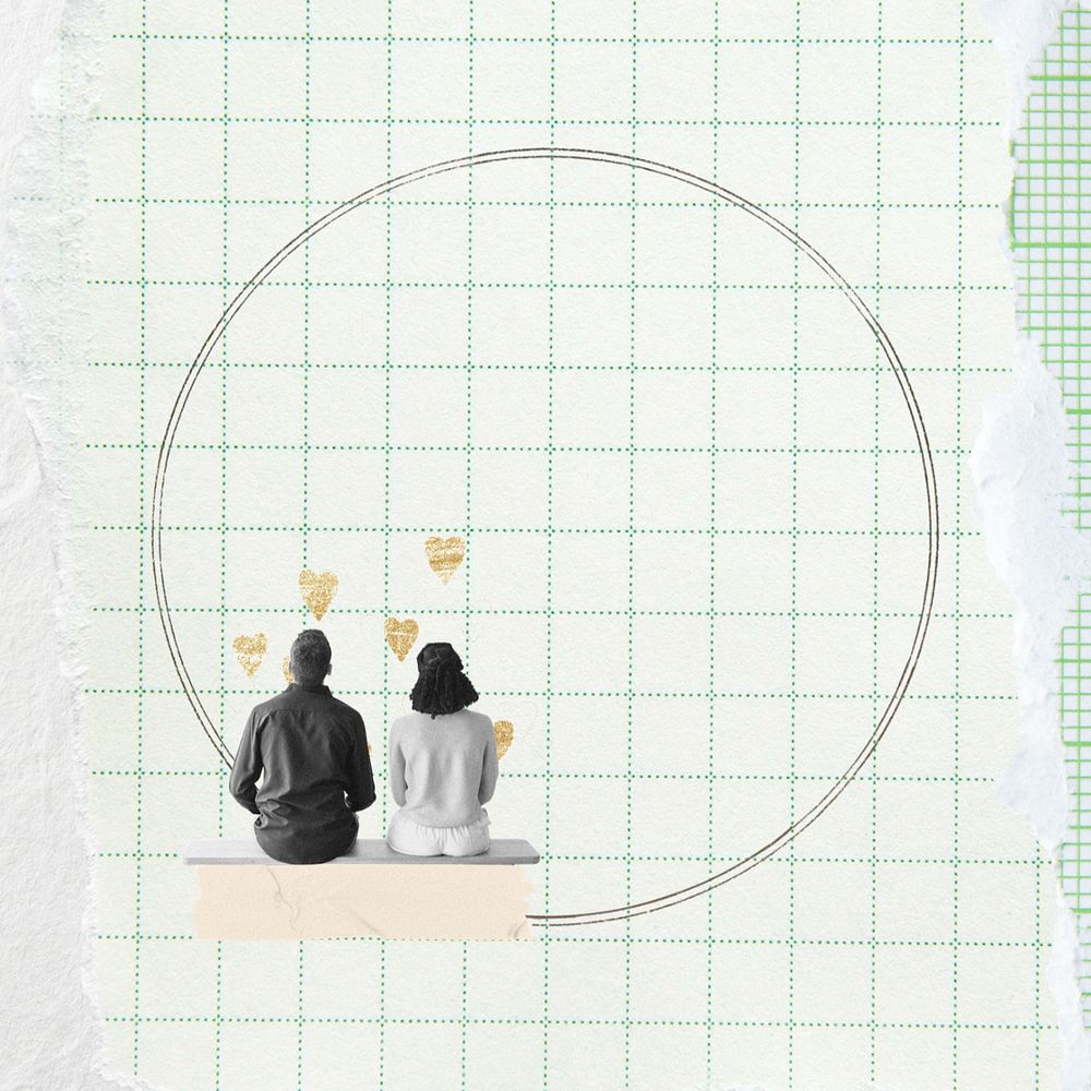 Couple aesthetic frame, man and woman sitting collage art, editable design