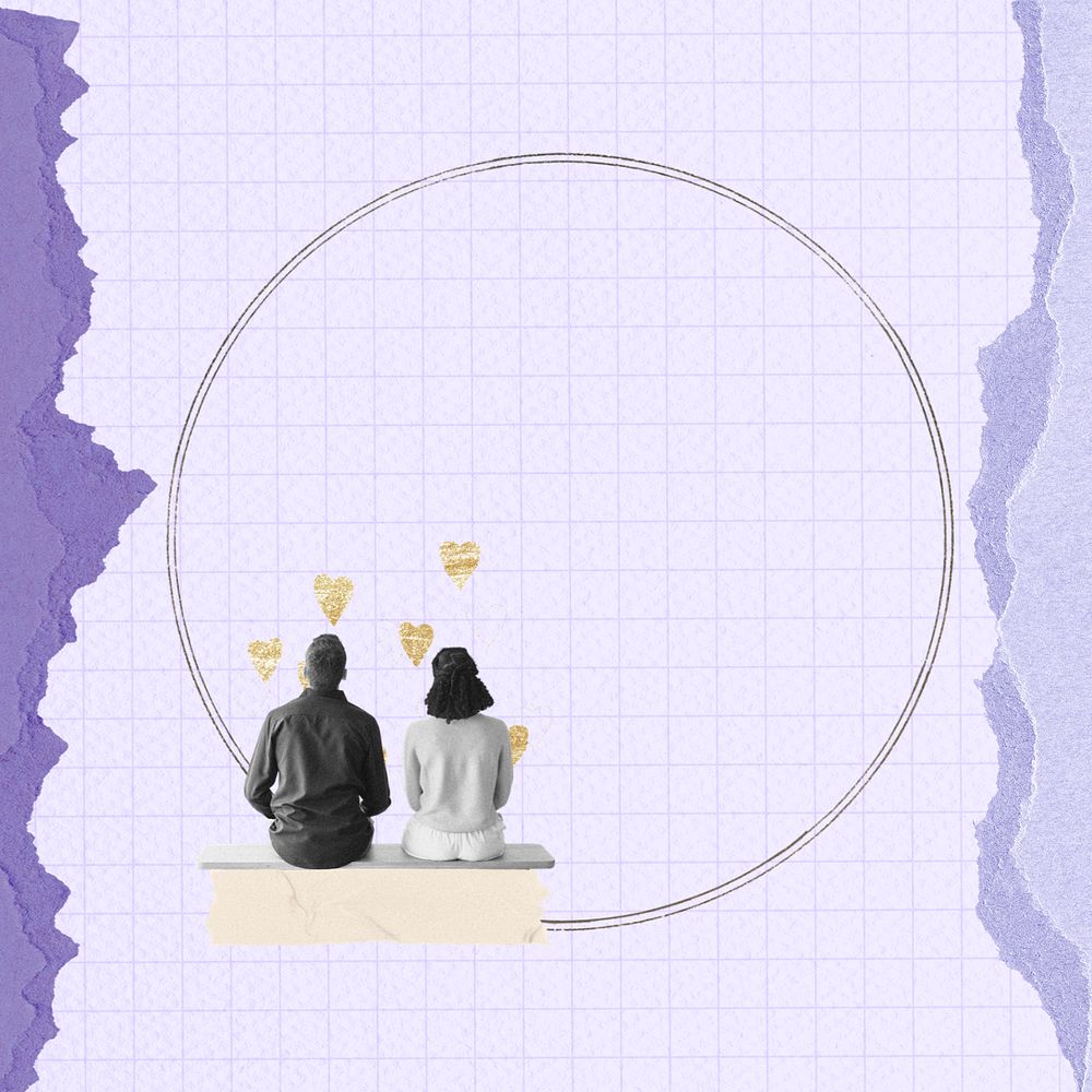 Couple aesthetic frame, man and woman sitting collage art, editable design