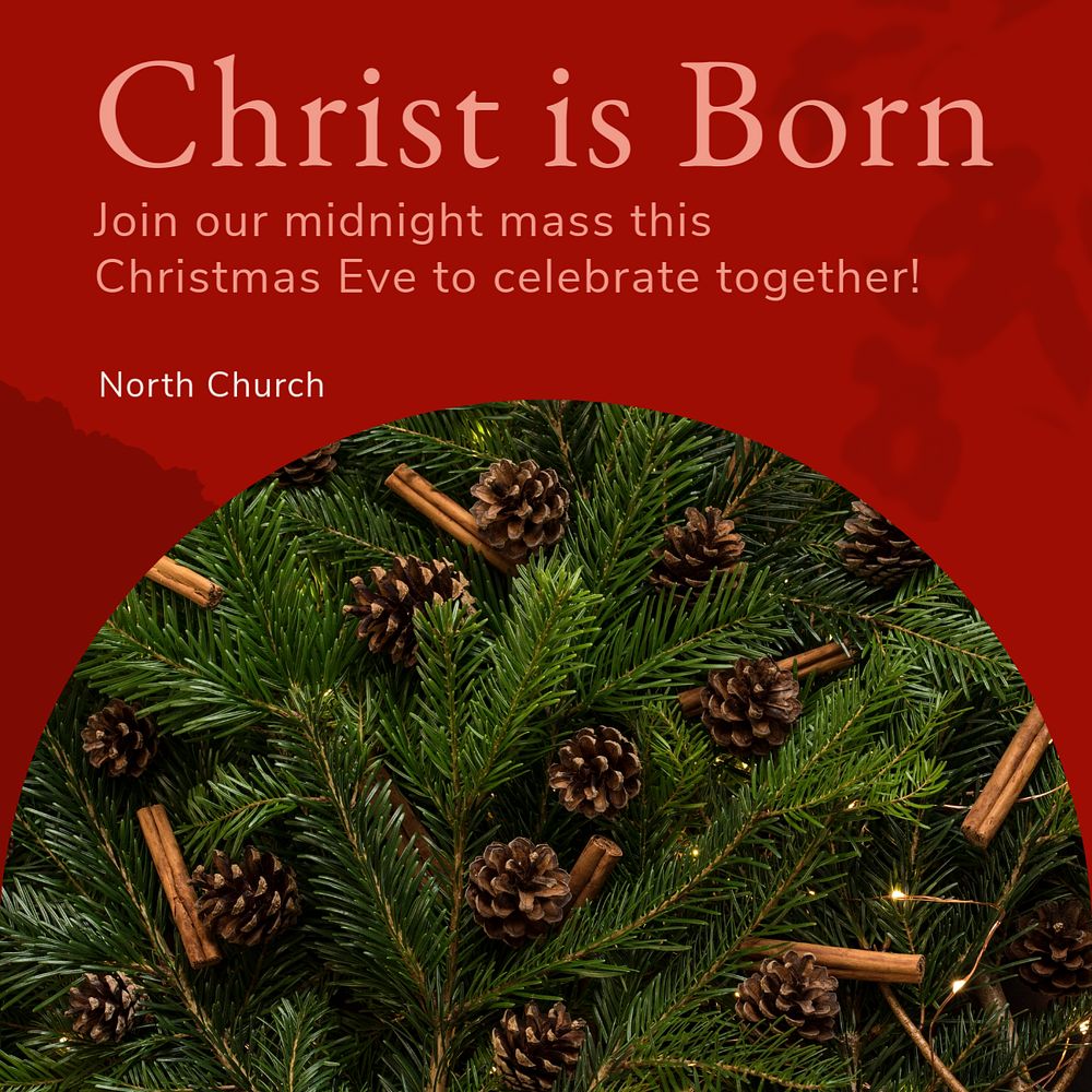 Christmas eve mass Facebook post template, editable social media ad