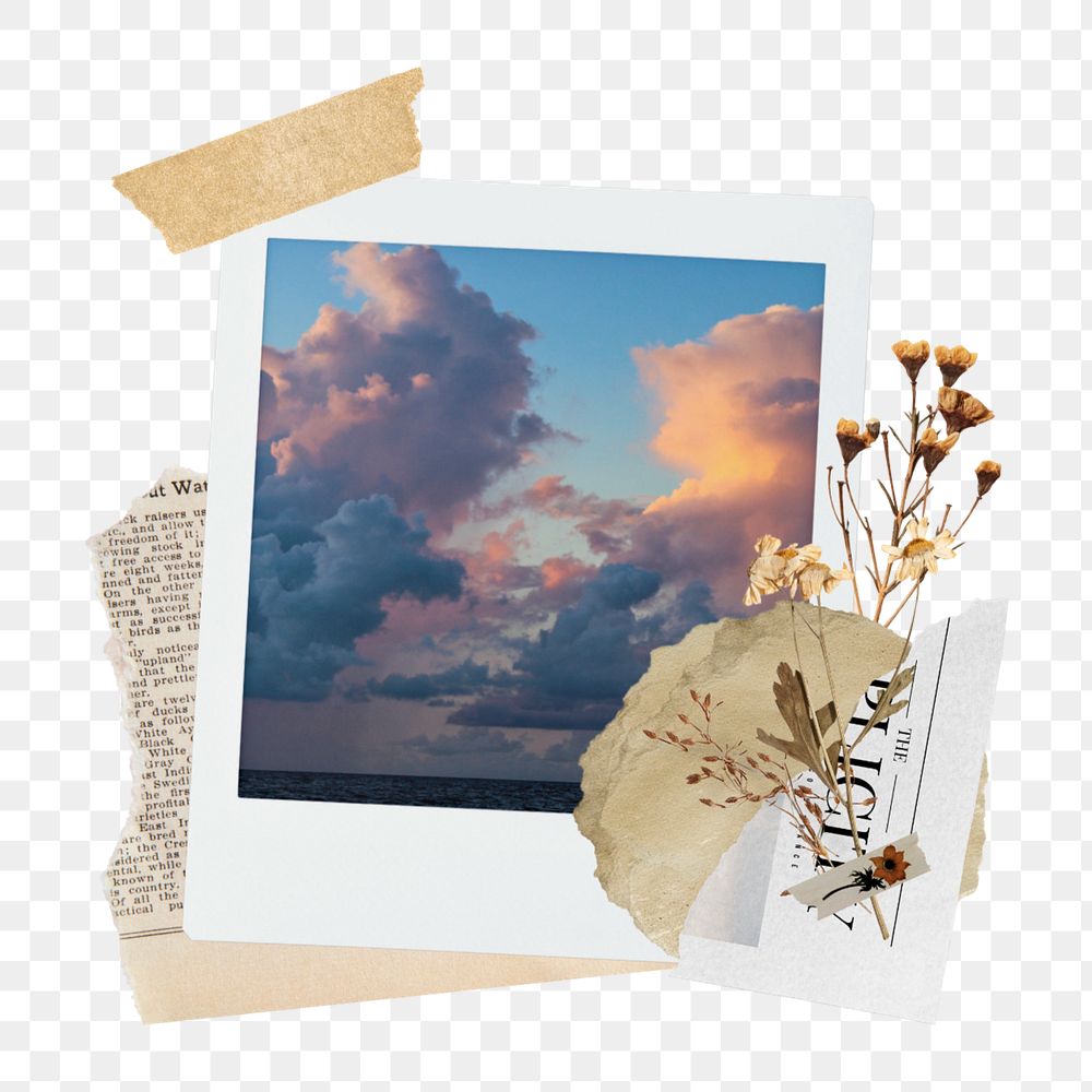 PNG Instant film frame mockup element, sky transparent background