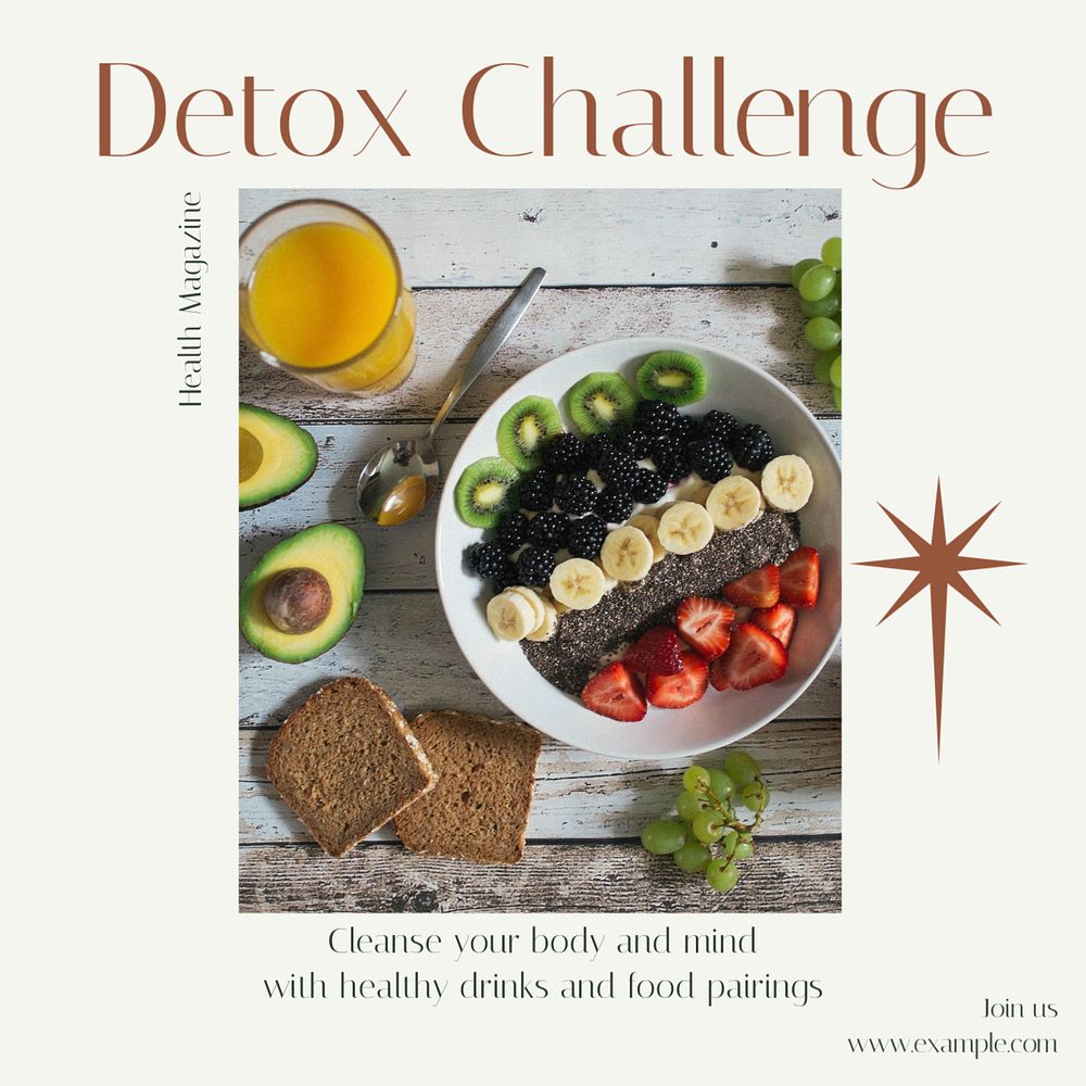 Detox challenge Facebook post template, editable social media ad