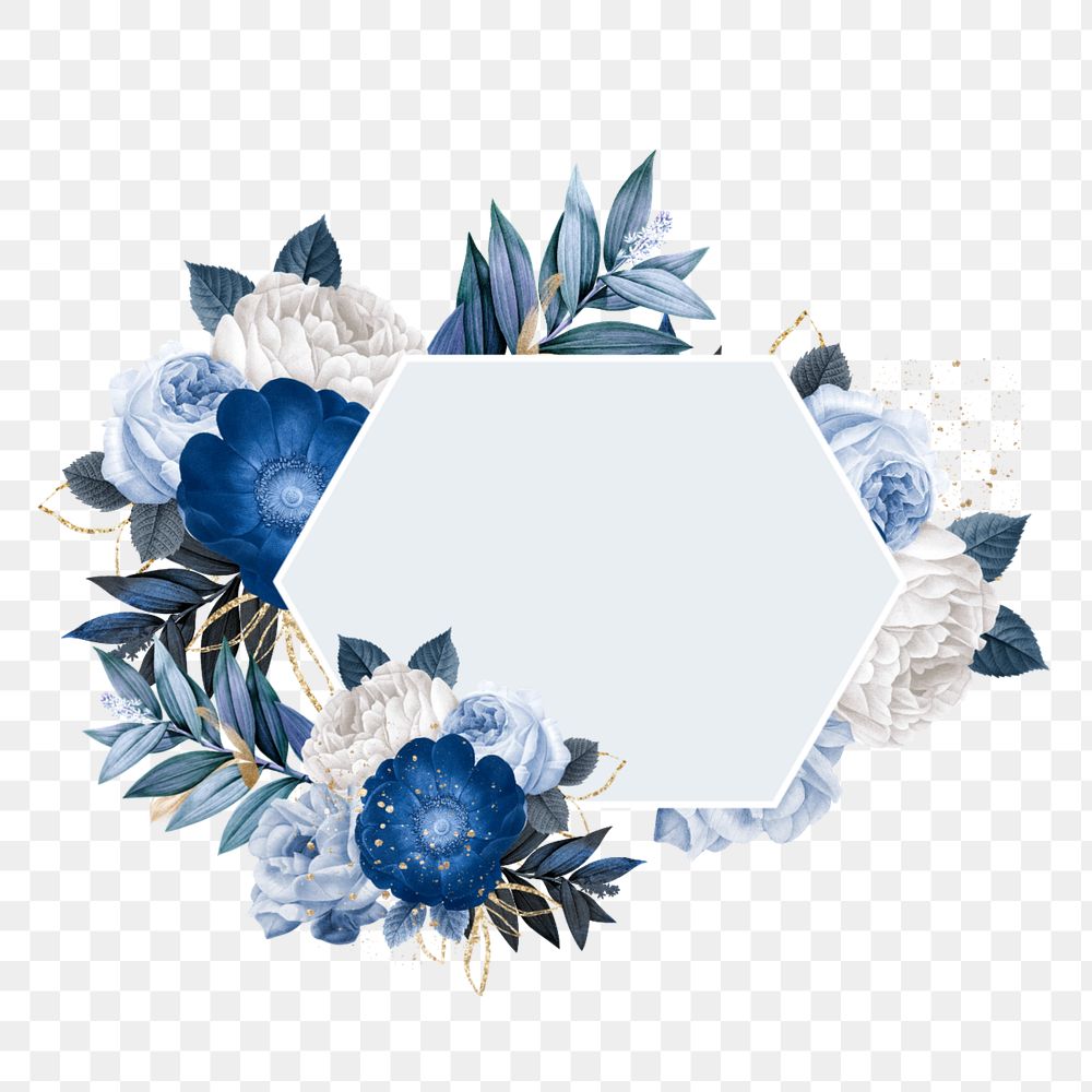 Winter flower png badge, blue anemone botanical collage, editable design