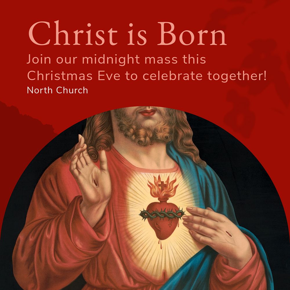 Christmas eve mass Facebook post template, editable social media ad