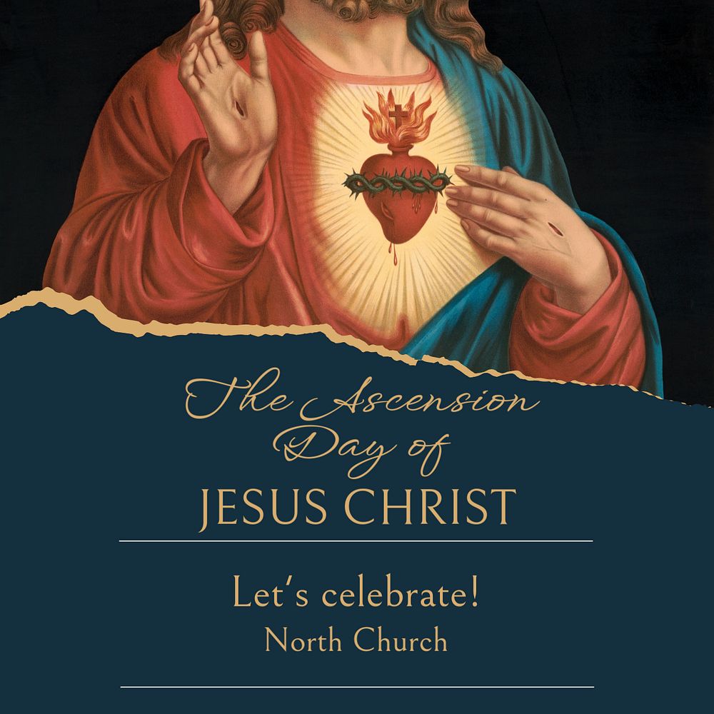 Jesus Christ ascension Facebook post template, editable social media ad