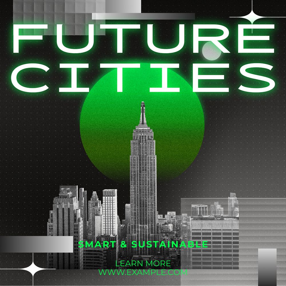 Future city Instagram post template, editable text