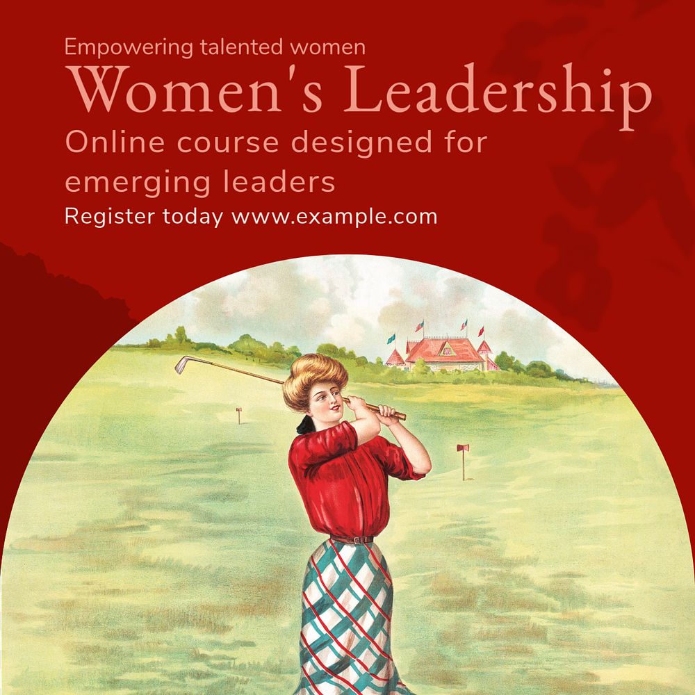 Women's leadership course Facebook post template, editable social media ad