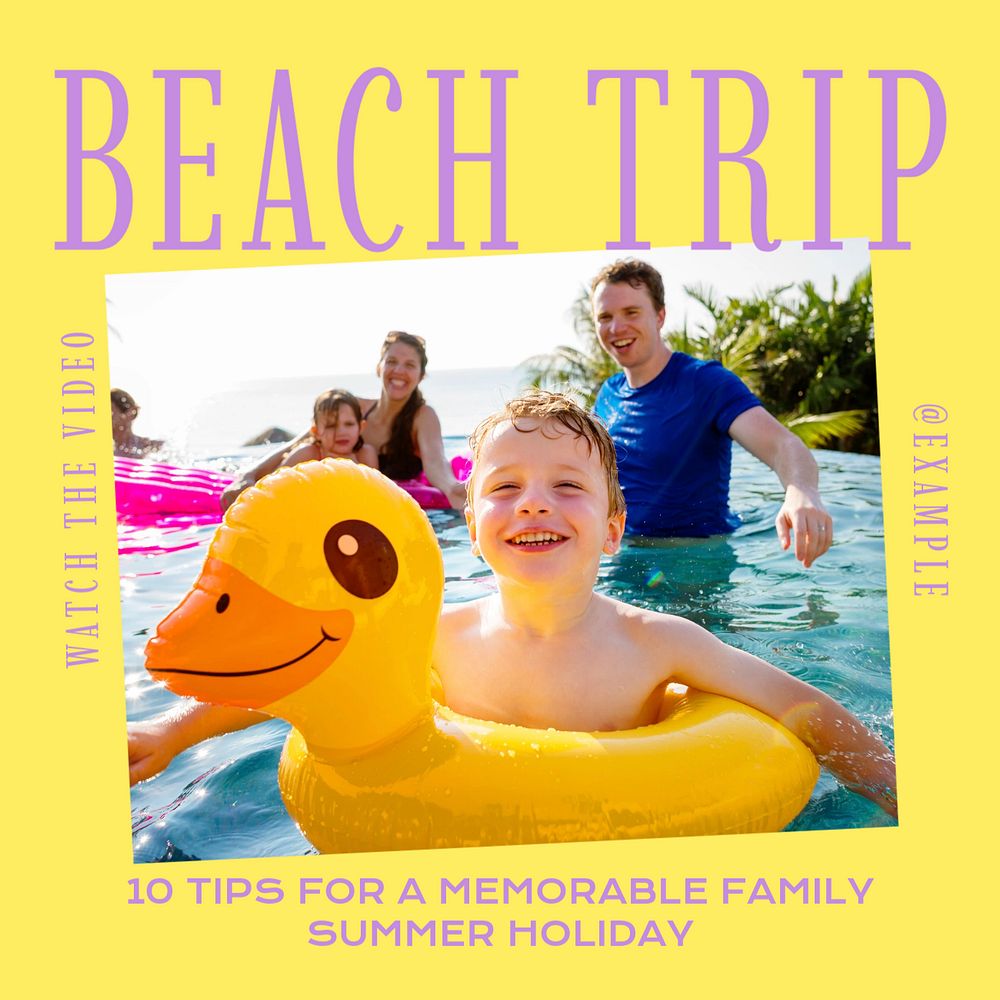 Beach trip Instagram post template, editable design