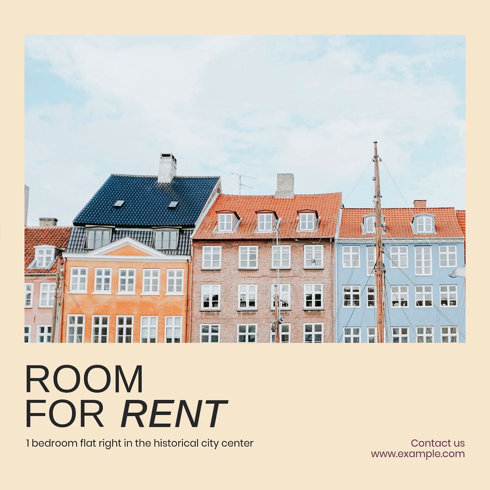 Room for rent Facebook post template, editable social media ad