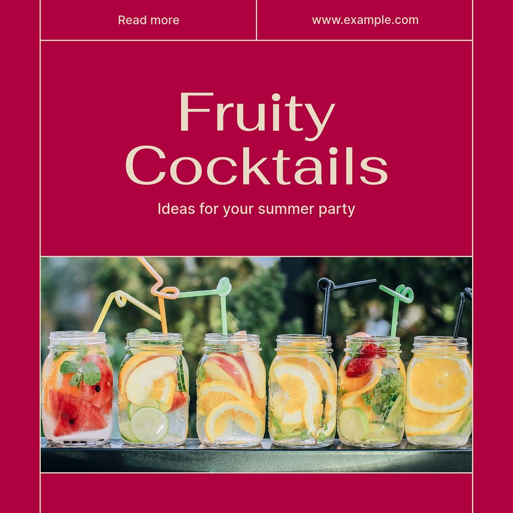 Fruity cocktails Facebook post template, editable social media ad