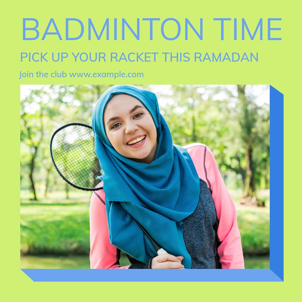 Badminton during Ramadan Instagram post template, editable design