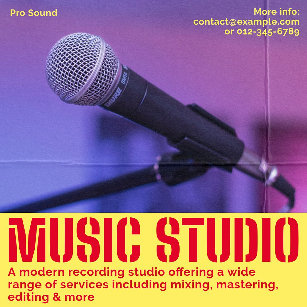 Music recording studio Instagram post template, editable design