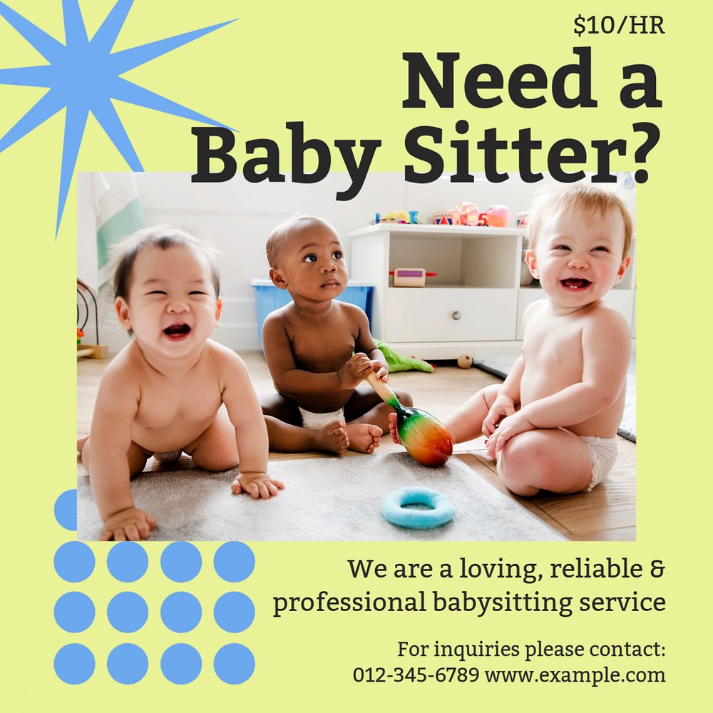 Baby sitter ad Instagram post template, editable design