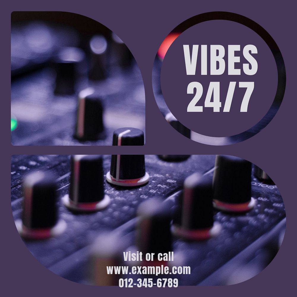 Vibes 24/7 Instagram post template, editable design