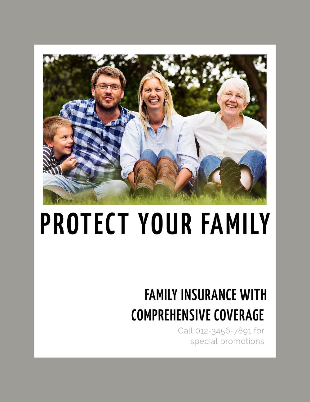 Family insurance flyer template, editable text