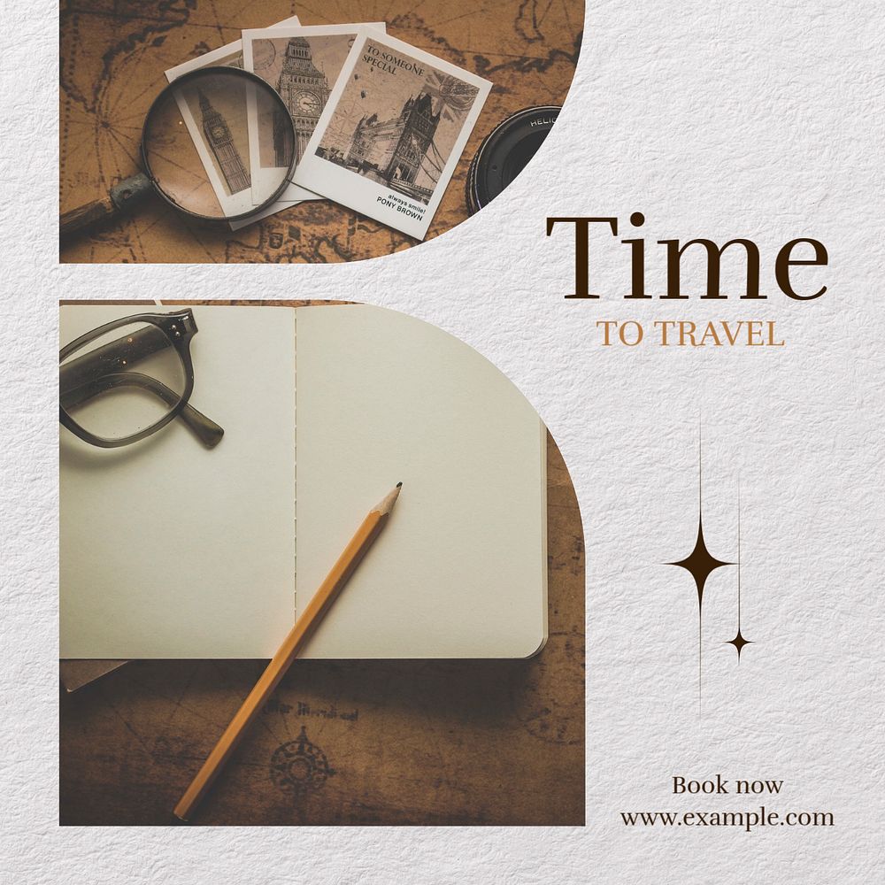 Time to travel Facebook post template, editable social media ad