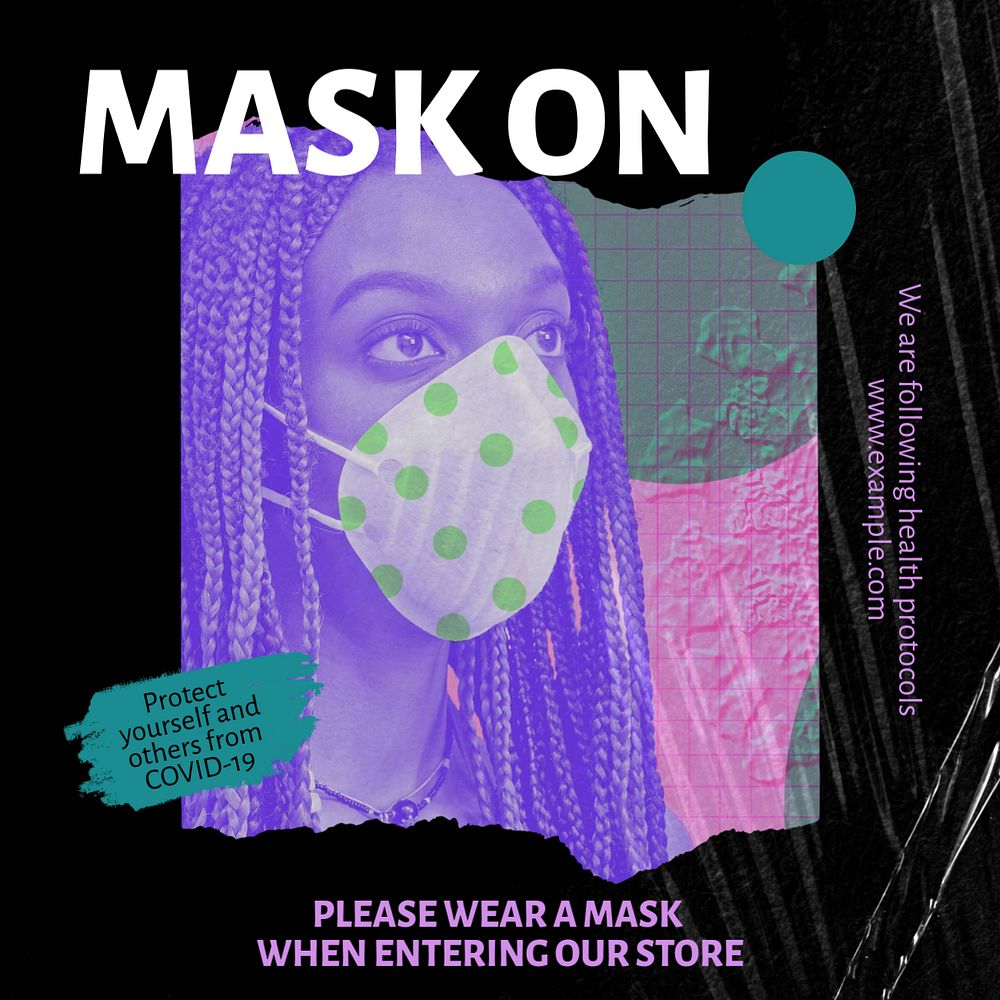 Pandemic Mask covid Instagram post template, editable design