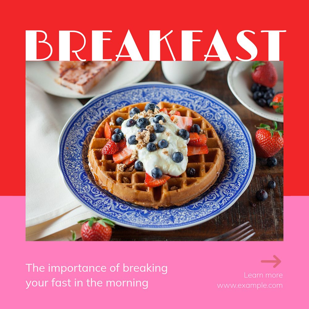 Breakfast Instagram post template, editable text