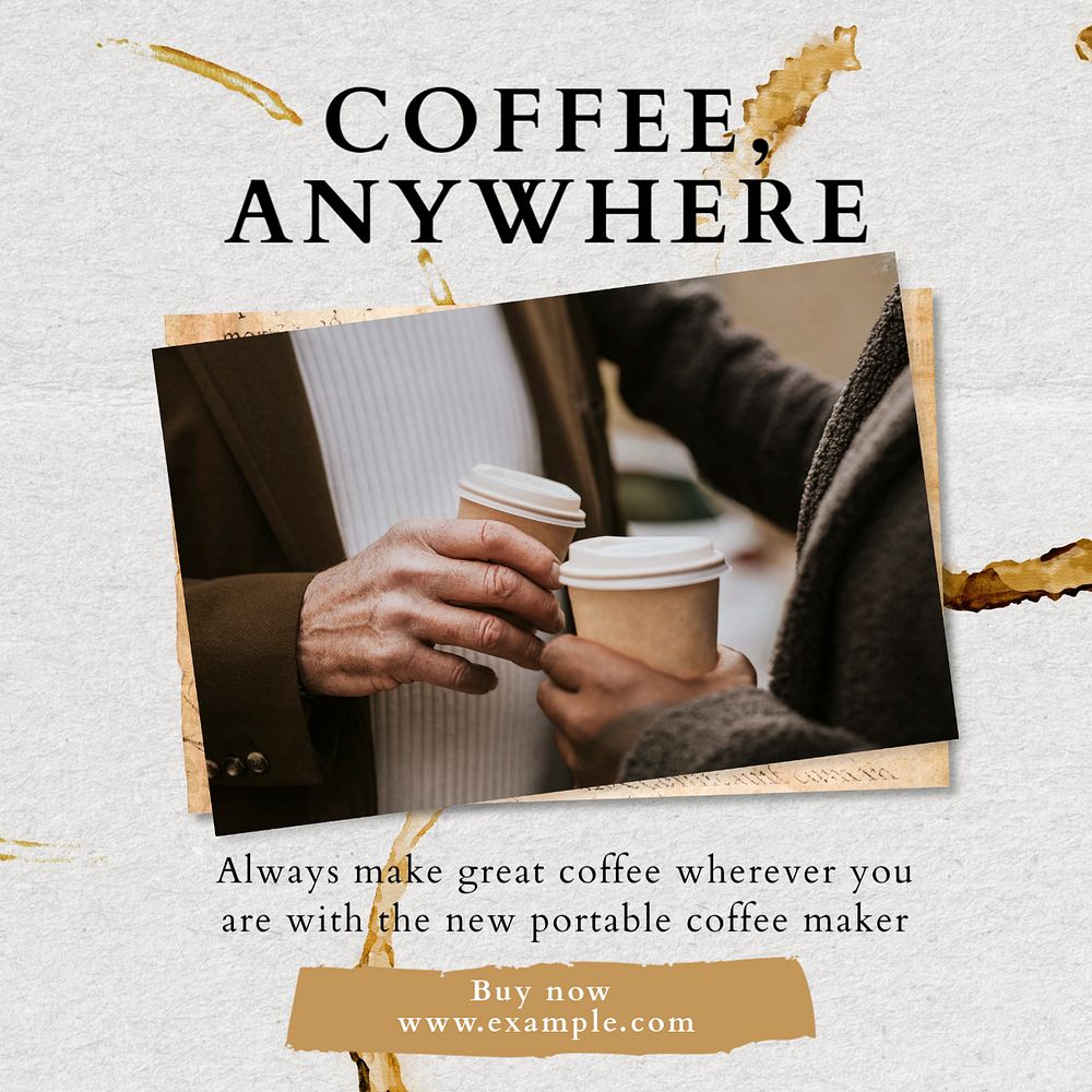 Coffee, anywhere Instagram post template, editable text