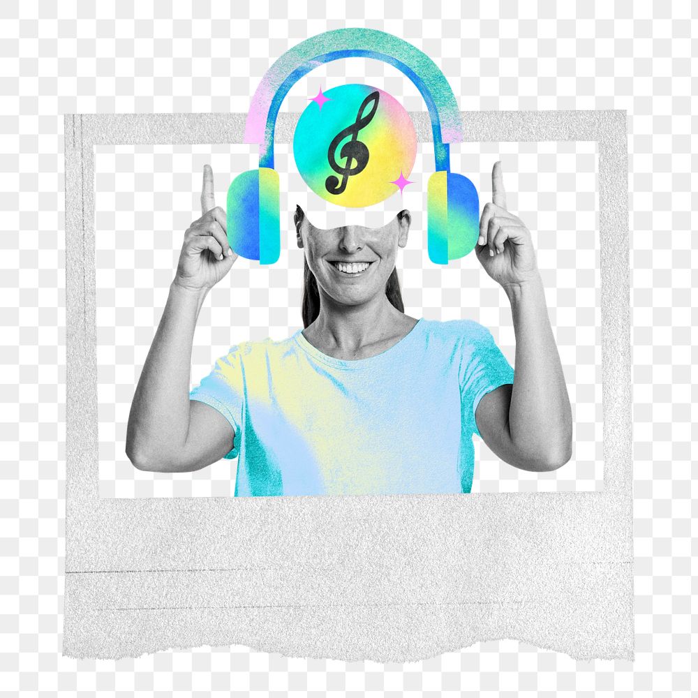 Woman listening to music, creative remix