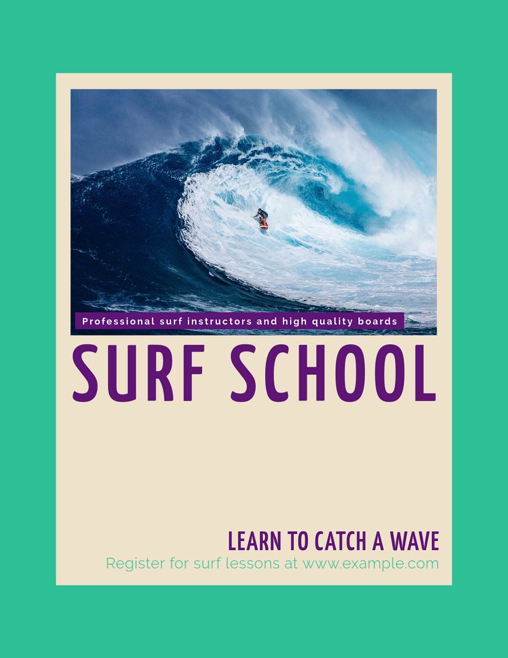 Surf school flyer template, editable text