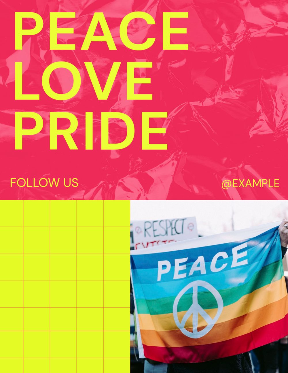 Peace love pride flyer template, editable text