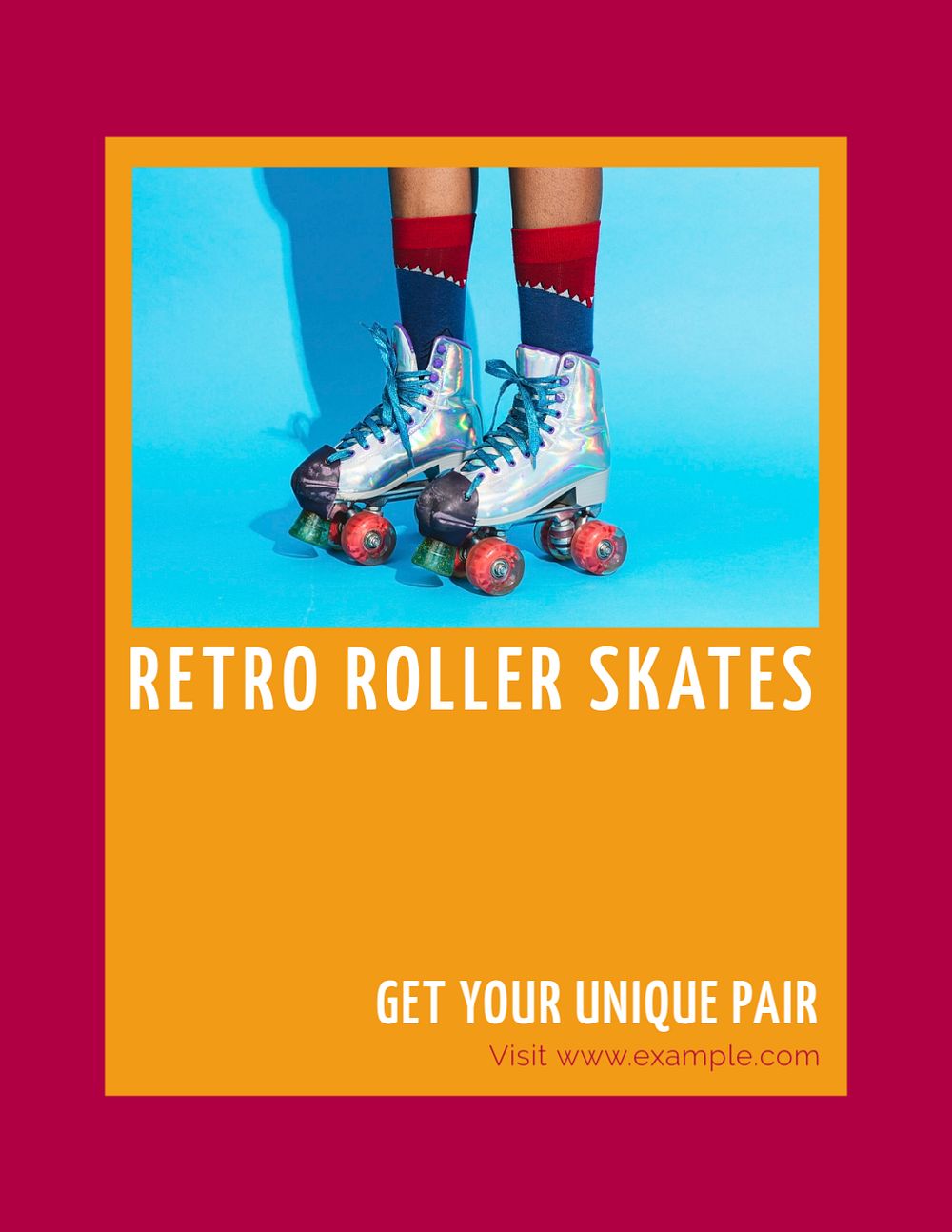 Retro roller skates flyer template, editable text