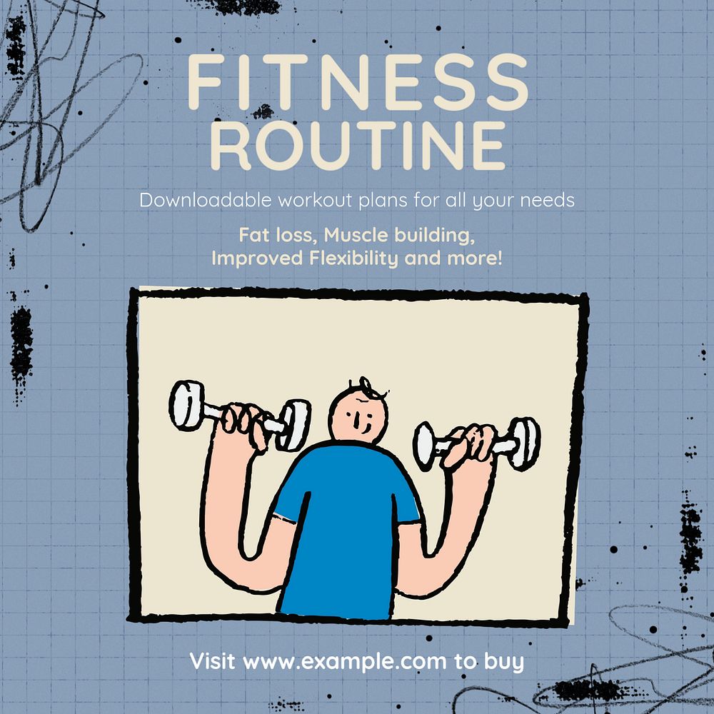 Fitness routine guides Instagram post template, editable design