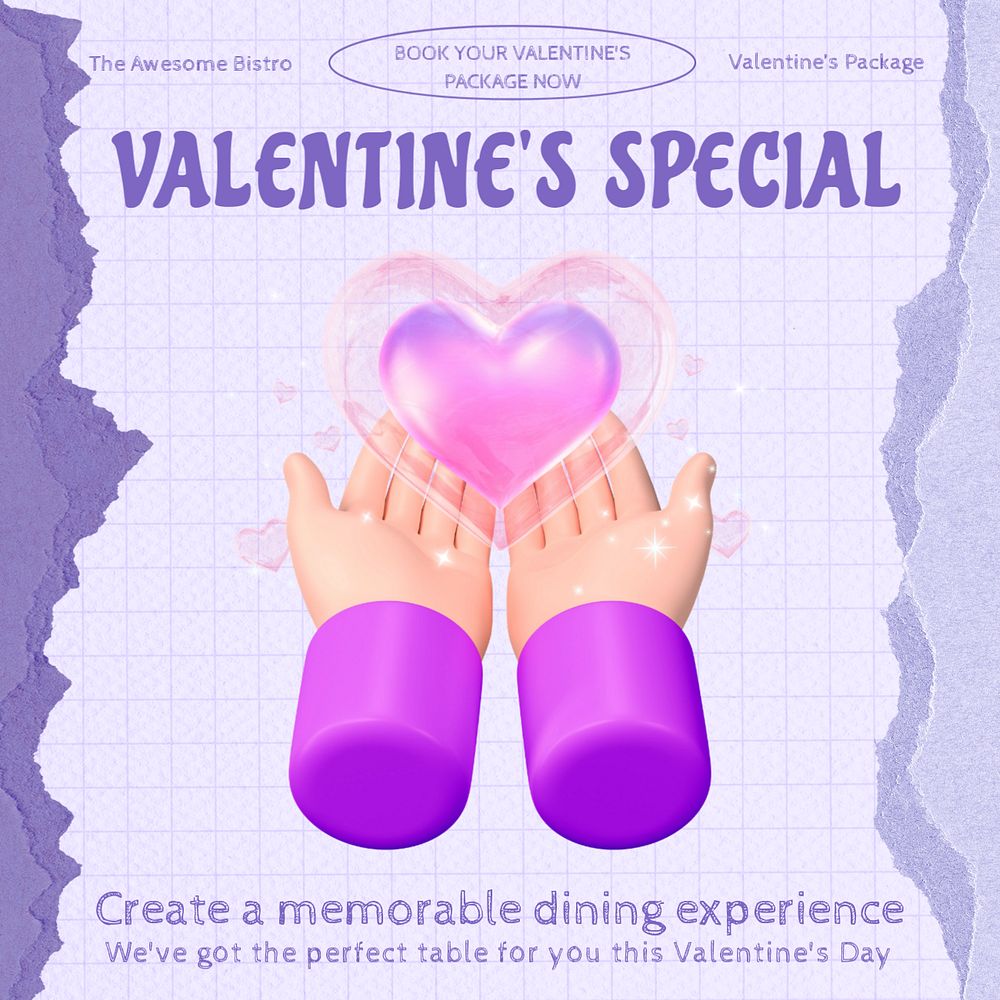 Valentine's romantic date Instagram post template, editable design