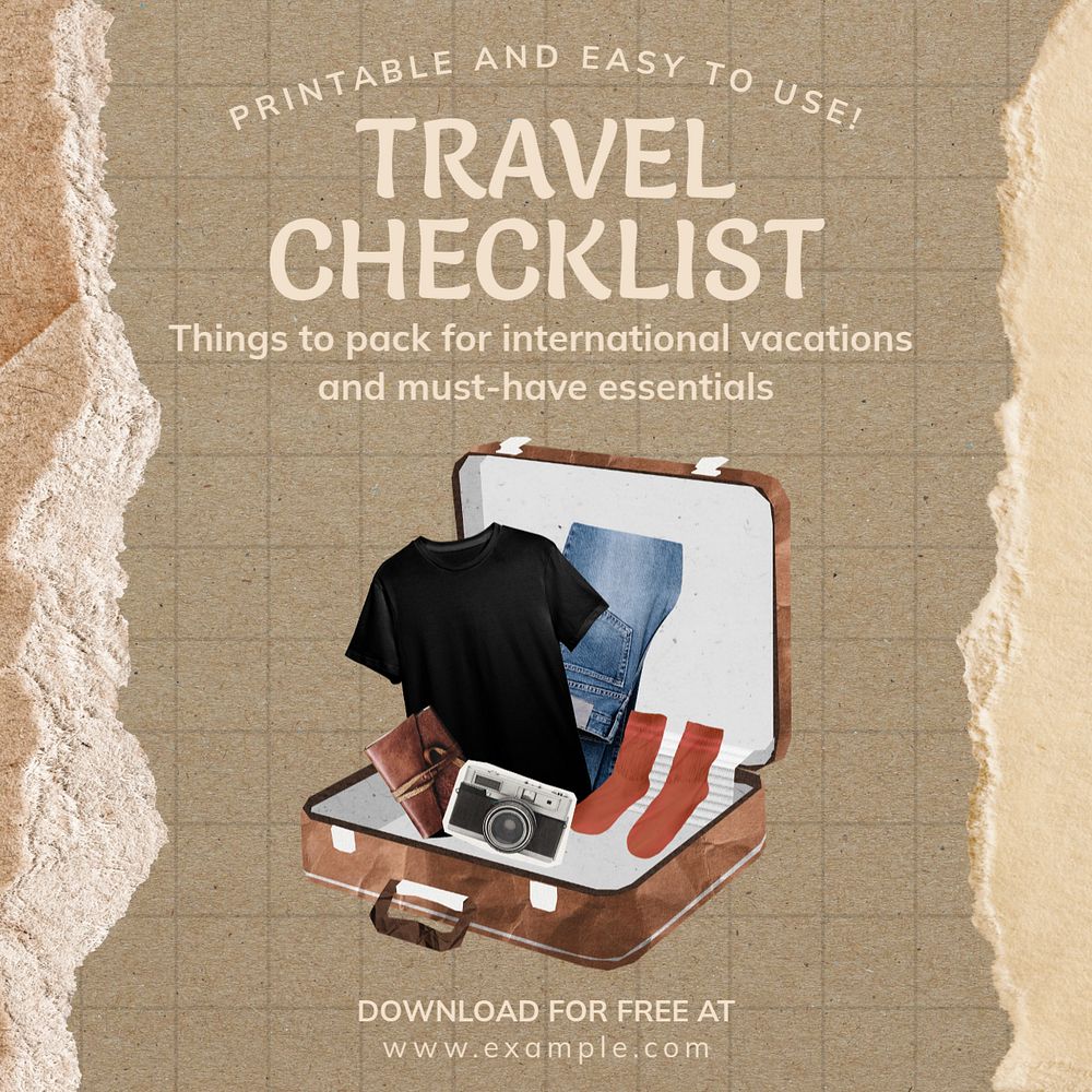 Travel checklist Instagram post template, editable design