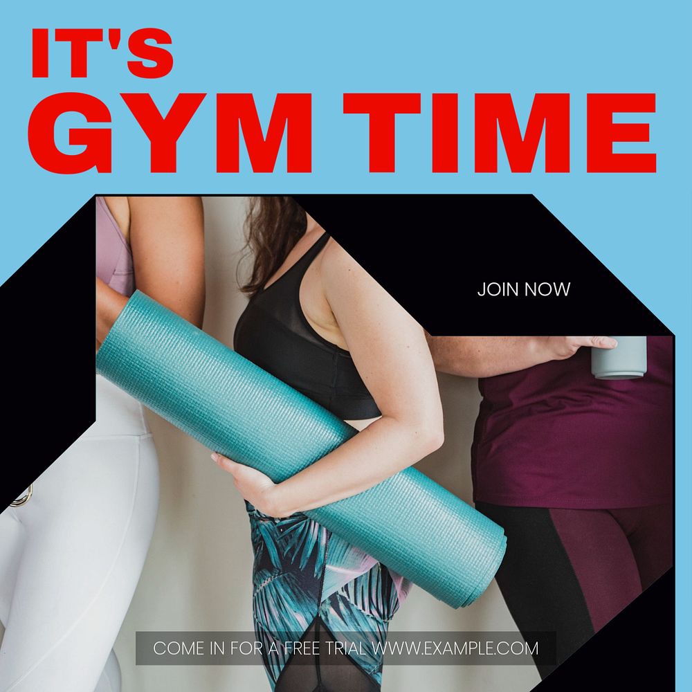 Gym time Instagram post template, editable design